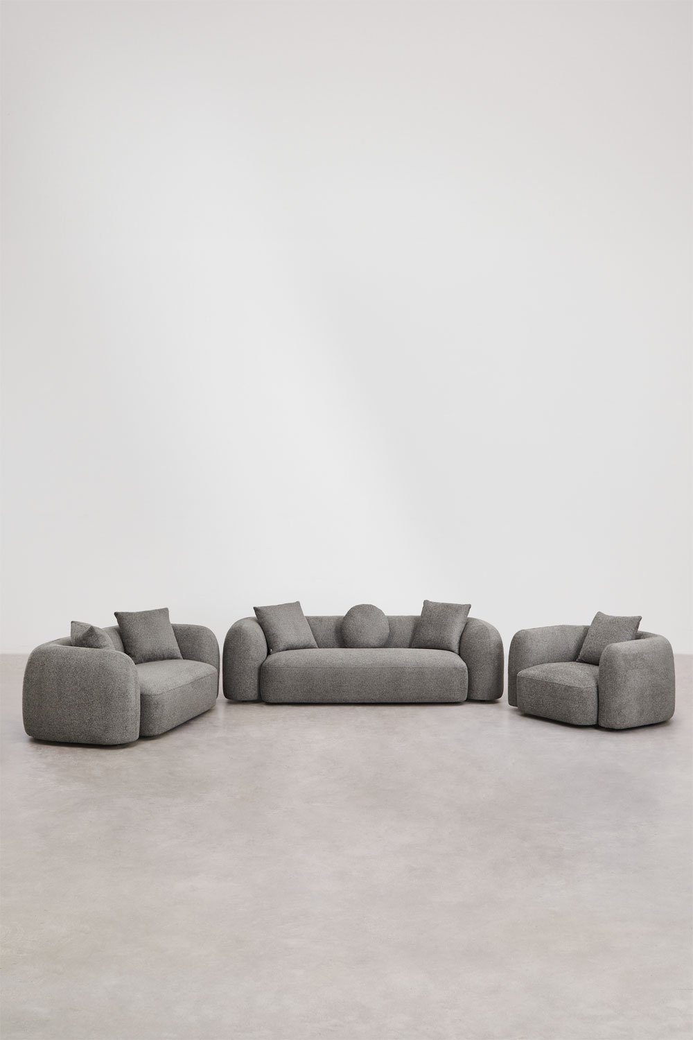 Conjunto de salón con sofá modular de 3 plazas, sofá de 2 plazas y sillón en chenilla Coco, imagen de galería 1
