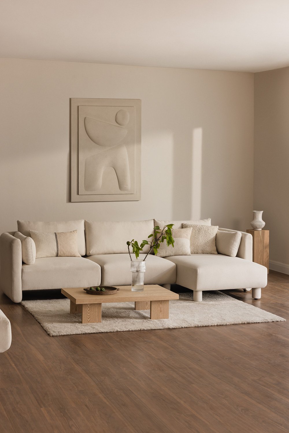 Sofá modular chaise longue derecho de 3 piezas en tela bouclé Artemisa, imagen de galería 1
