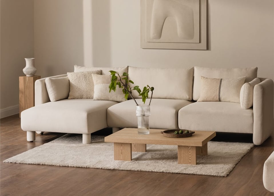 Sofá modular chaise longue izquierdo de 3 piezas en tela bouclé Artemisa