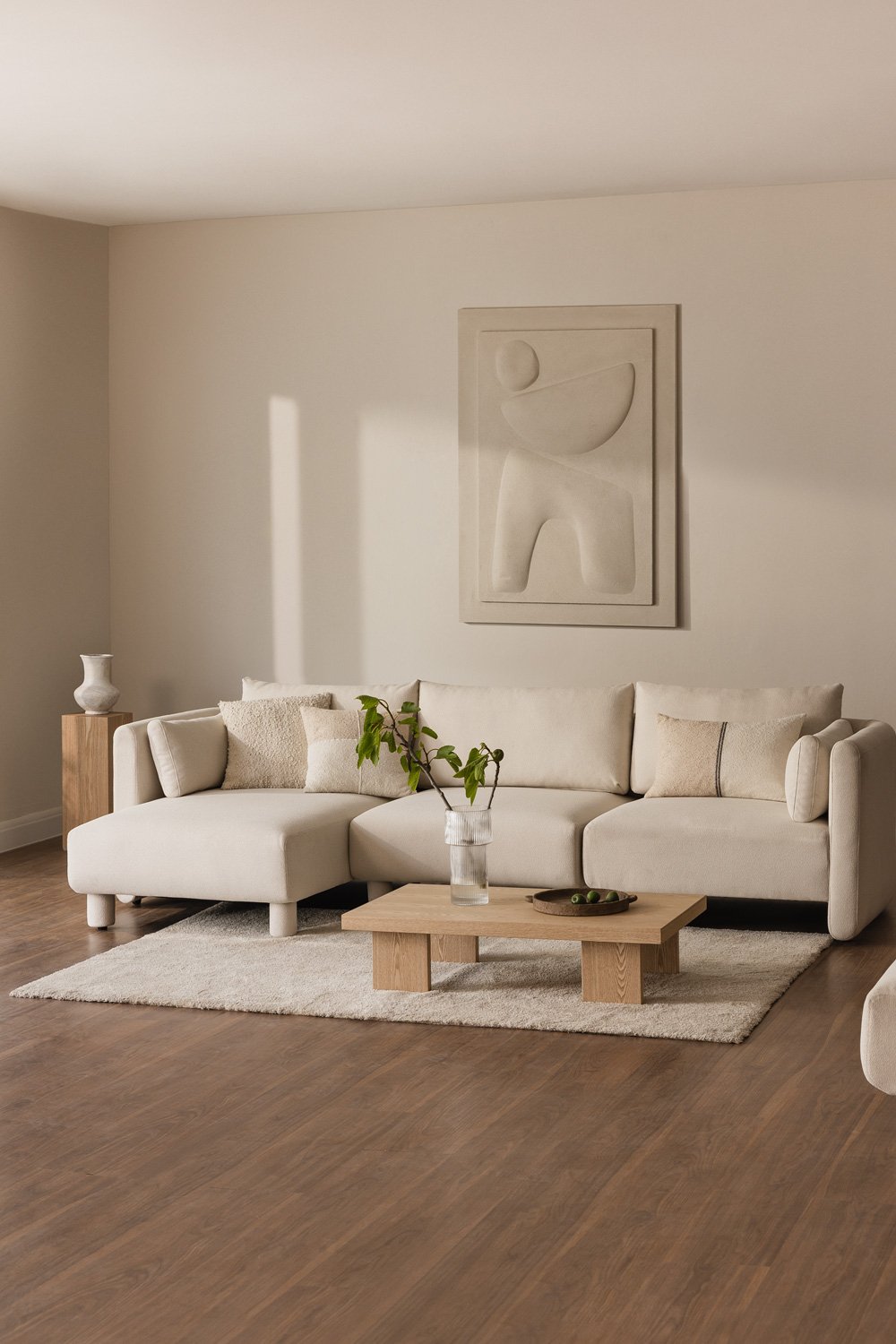 Sofá modular chaise longue izquierdo de 3 piezas en tela bouclé Artemisa, imagen de galería 1