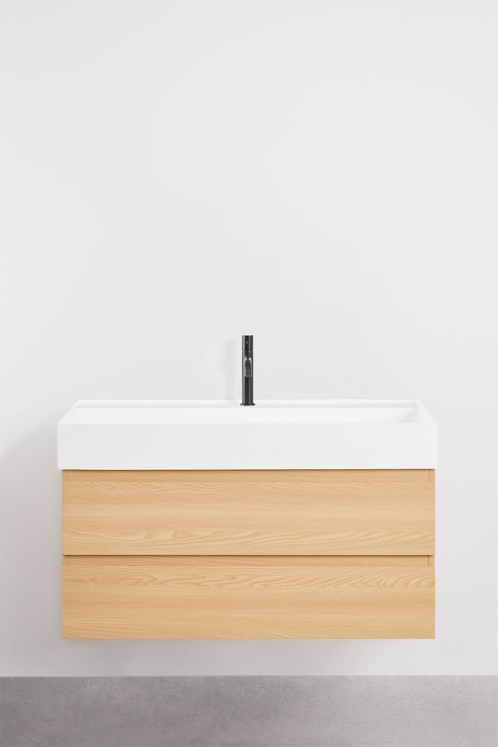 Conjunto de mueble de baño en madera y chapa de fresno con lavabo integrado Ona, imagen de galería 2