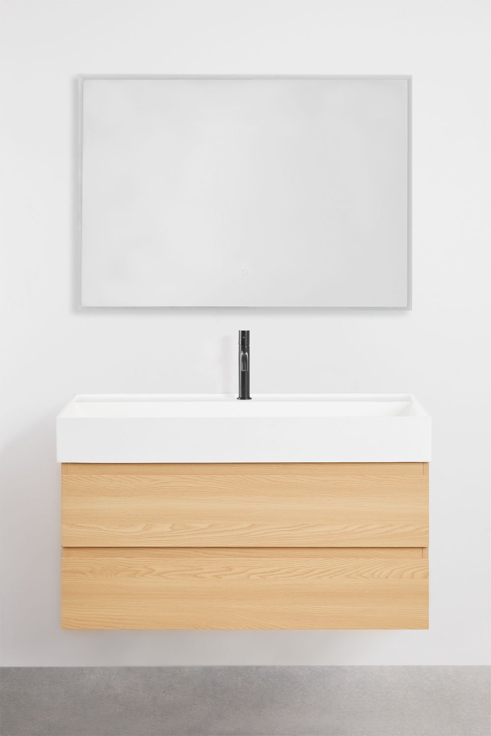 Conjunto de mueble de baño suspendido en madera y chapa de fresno con lavabo integrado Ona, imagen de galer&iacute;a 2