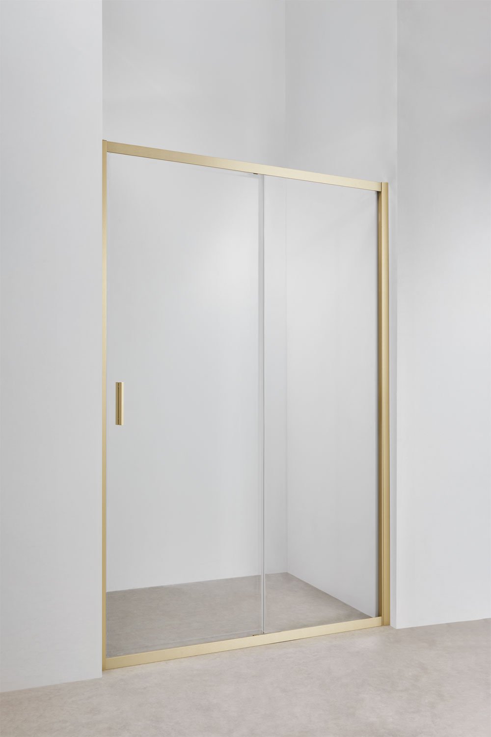Mampara de ducha acceso frontal 120x195 cm con puerta corredera, cristal templado transparente 6 mm y aluminio dorado cepillado, imagen de galería 1