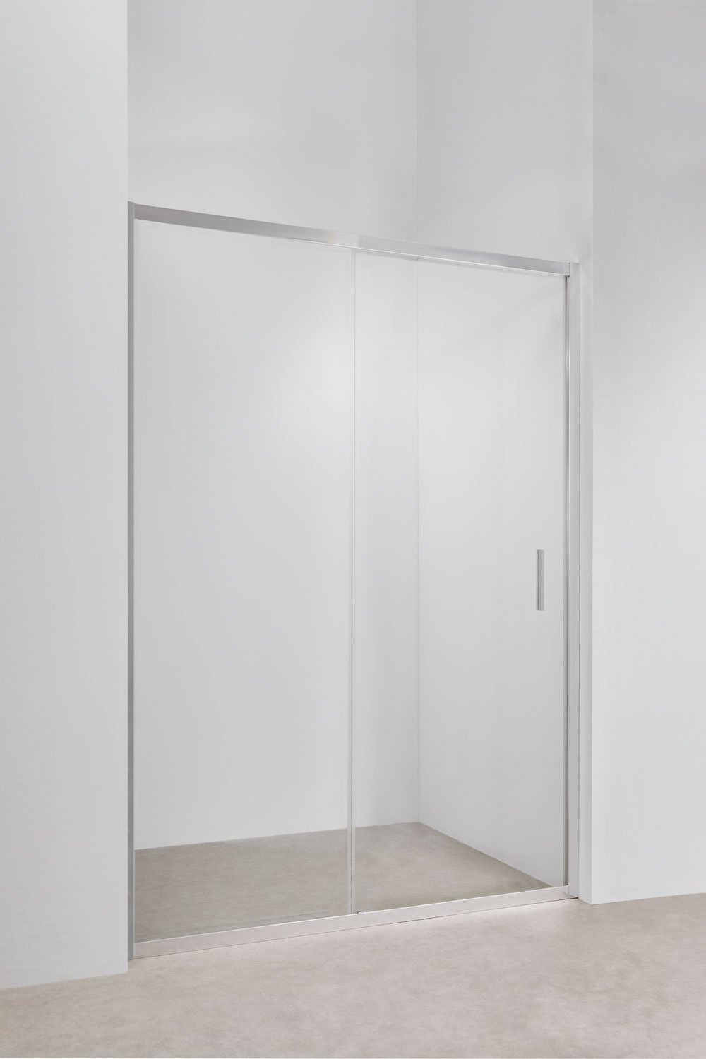 Mampara de ducha acceso frontal 140x195 cm con puerta corredera, cristal templado transparente 6 mm y aluminio gris cepillado, imagen de galería 2