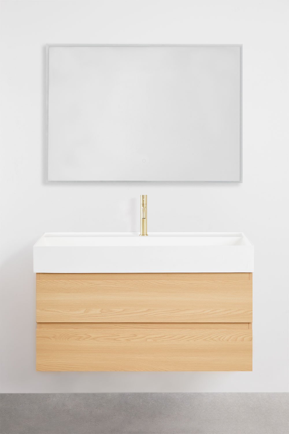 Conjunto de mueble de baño suspendido en madera y chapa de fresno con lavabo integrado Ona, imagen de galer&iacute;a 2