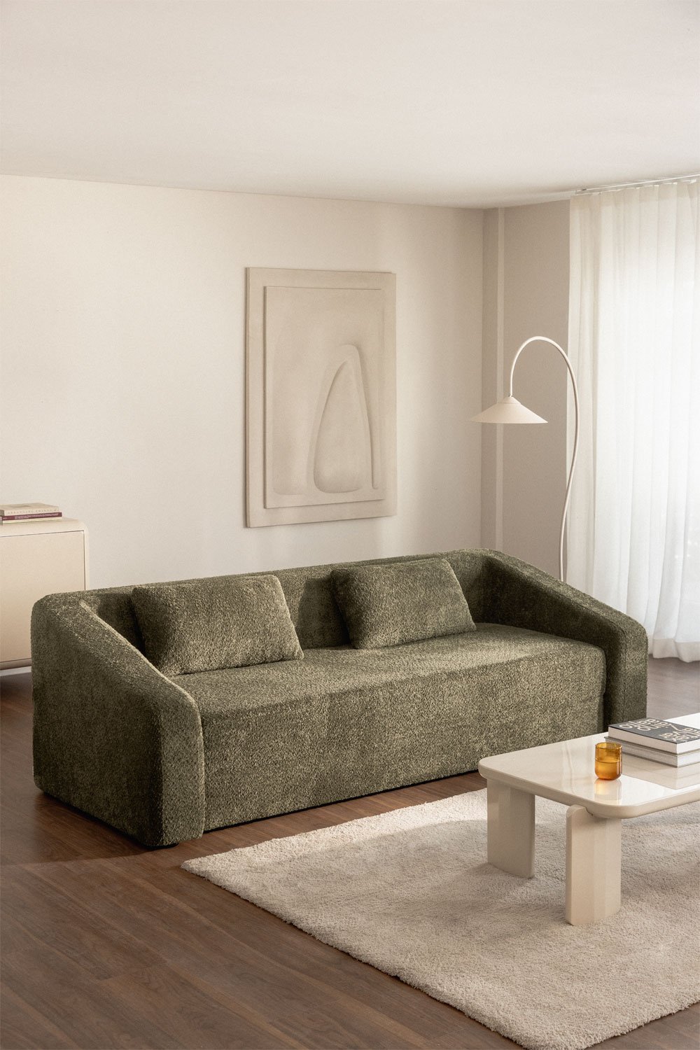 Sofá cama de 3 plazas en tela bouclé Dalila, imagen de galería 1