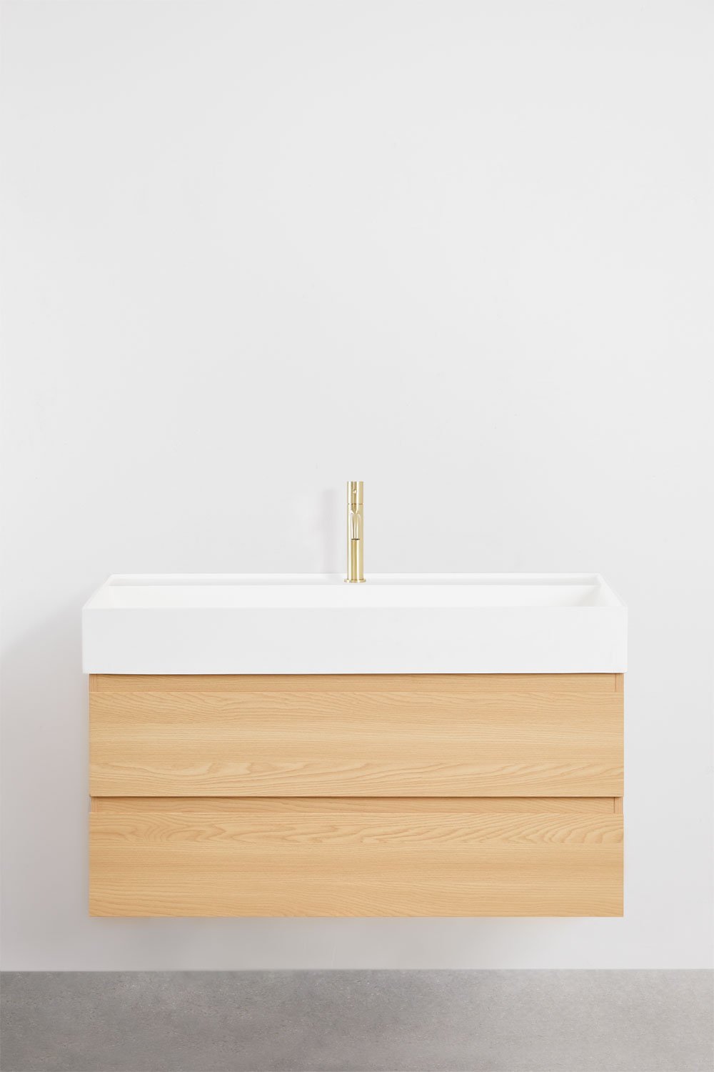 Conjunto de mueble de baño suspendido en madera y chapa de fresno con lavabo integrado Ona, imagen de galer&iacute;a 2