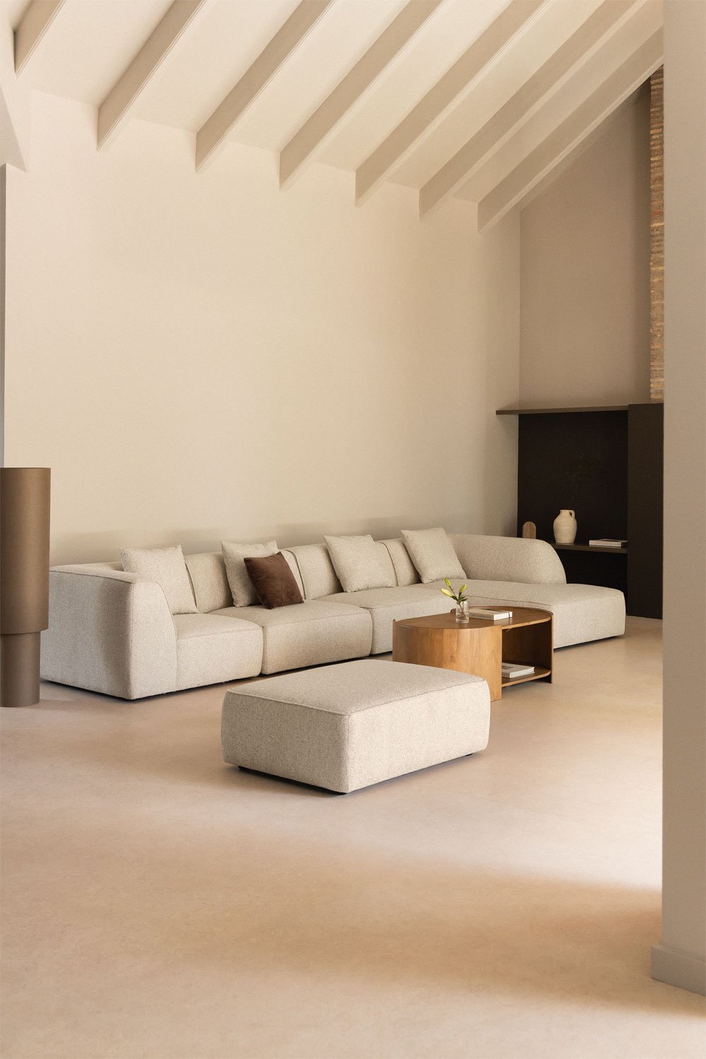 Sofá modular chaise longue derecho de 4 piezas con puff tapizado Cardea, imagen de galería 1