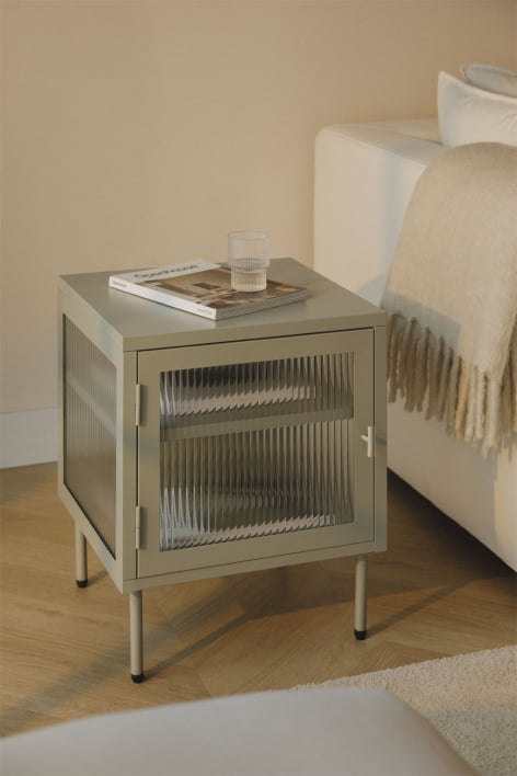 Mesa auxiliar en acero y cristal Paoline