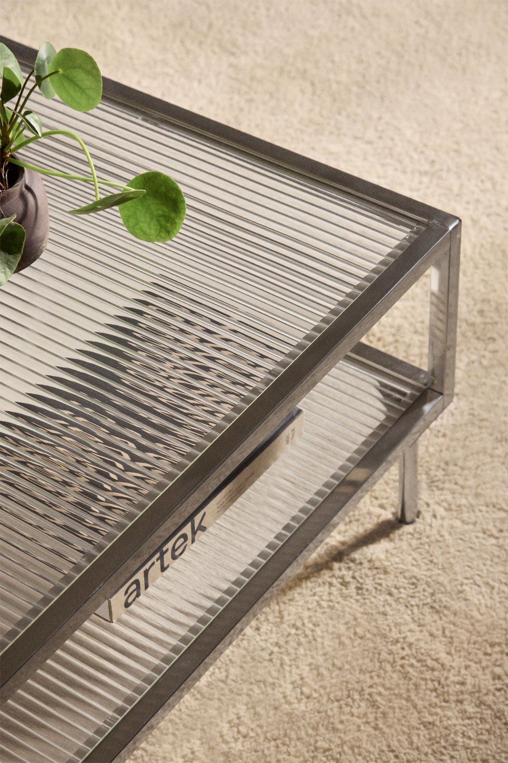 Mesa de centro rectangular en acero y cristal Paoline, imagen de galería 2