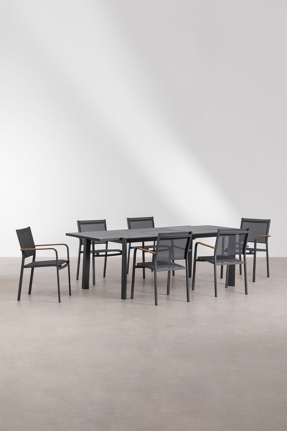 Set de mesa rectangular 180x240-100 cm extensible Starmi y 6 sillas de jardín apilables en aluminio Archer    , imagen de galería 2