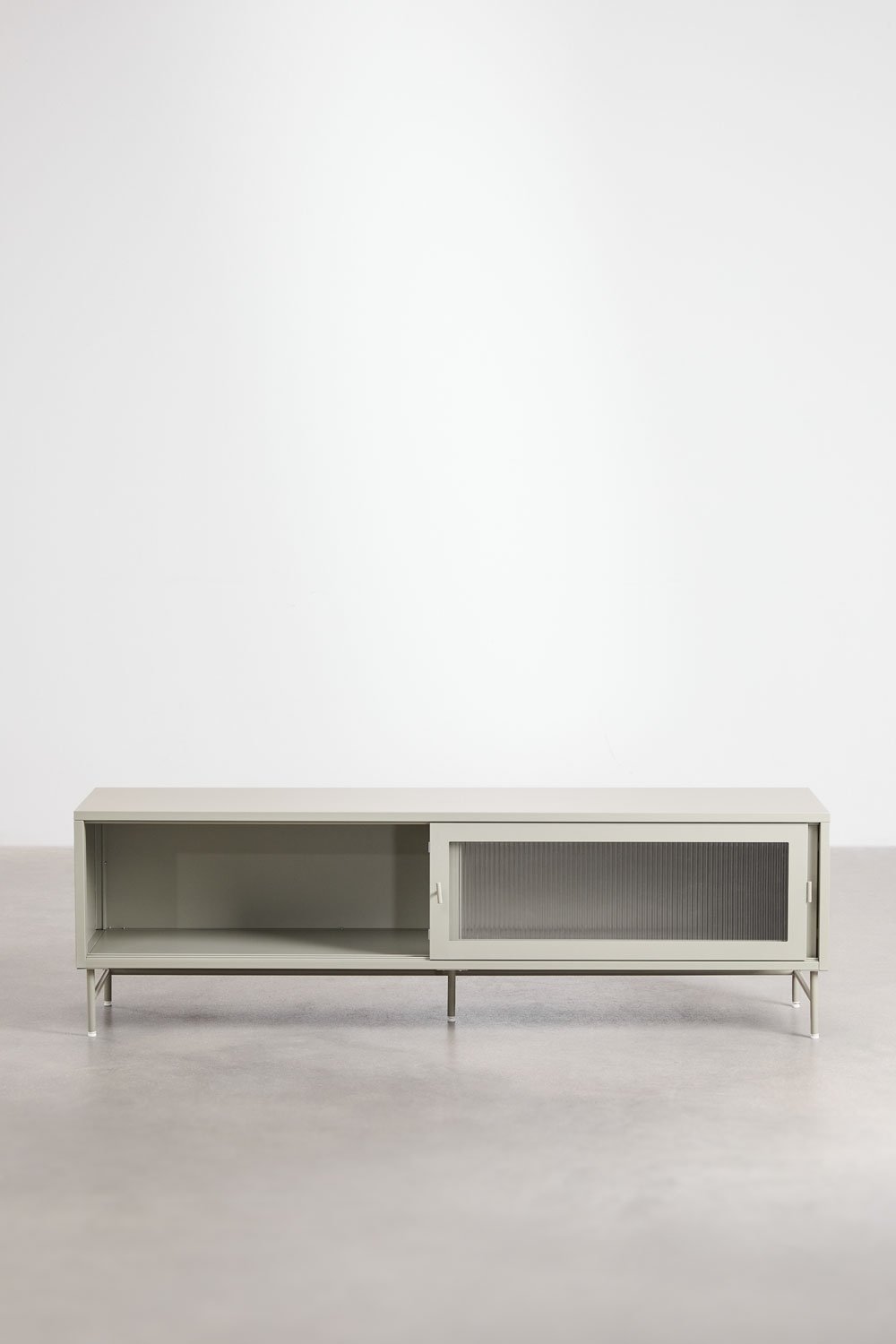 Mueble TV 180x40 cm en acero y cristal Paoline, imagen de galer&iacute;a 4