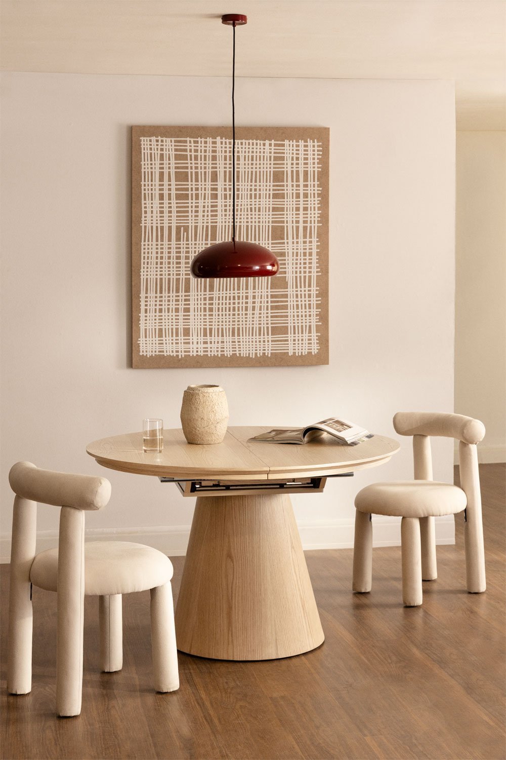 Mesa de comedor ovalada extensible en MDF y chapa de roble Montana, imagen de galería 1