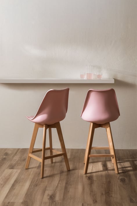 Taburete alto 65 cm con cojín en polipiel blanco Nordic