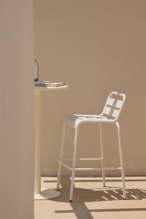 Taburete alto de jardín 75 cm apilable en acero blanco Janti