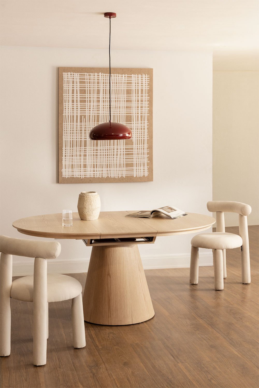 Mesa de comedor ovalada extensible en MDF y chapa de roble Montana, imagen de galería 2