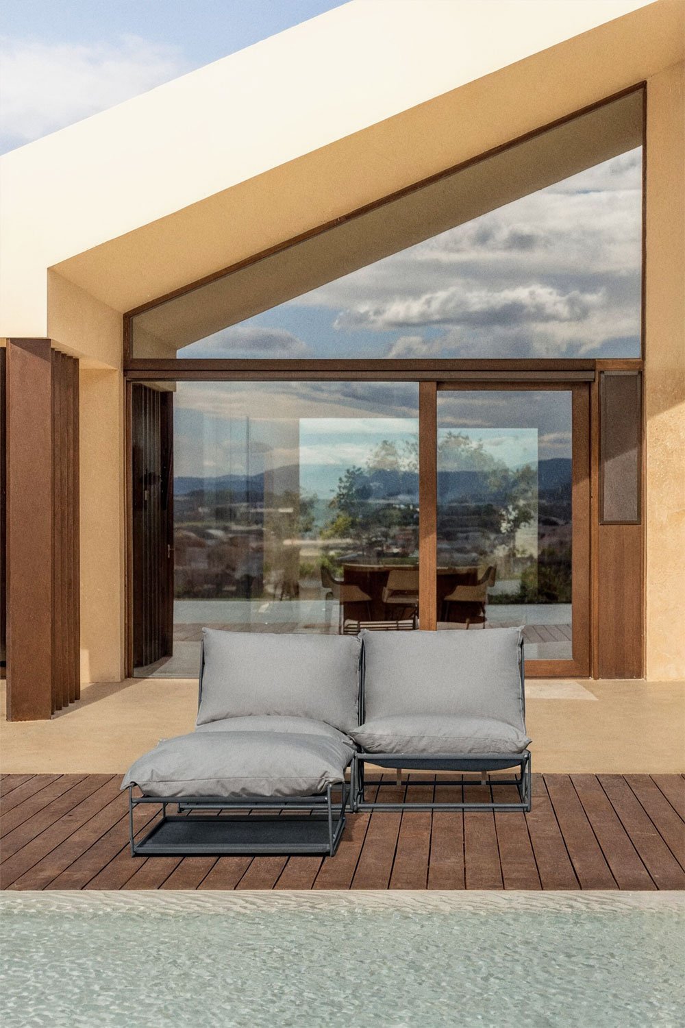 Sofá modular de jardín de 2 piezas y puff convertible Amaro, imagen de galería 1