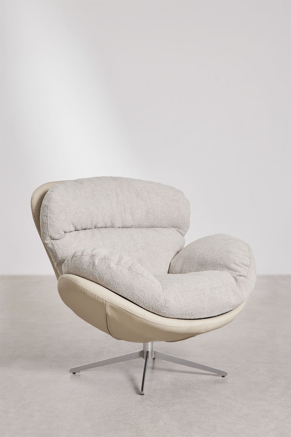 Sillón con reposapiés giratorios en tela bouclé Amanda, imagen de galería 4