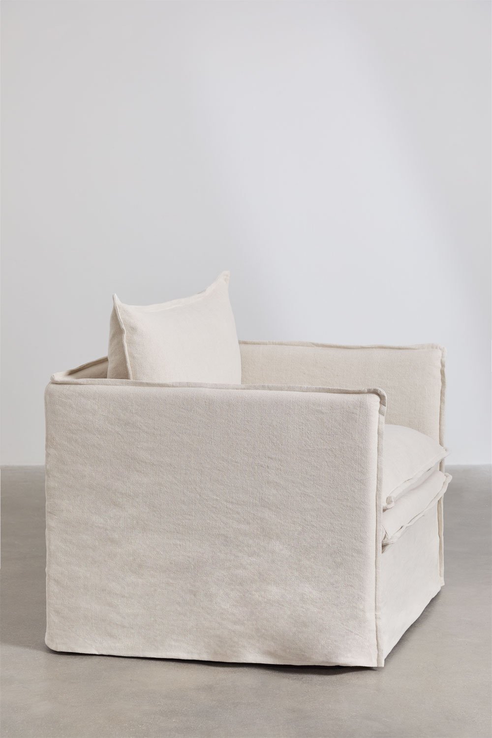 Conjunto de salón con sillón y puff en lino y algodón Grace, imagen de galería 5