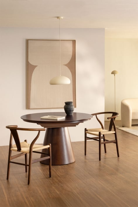 Mesa de comedor redonda 120-160x120 cm extensible en MDF y chapa de roble Montana