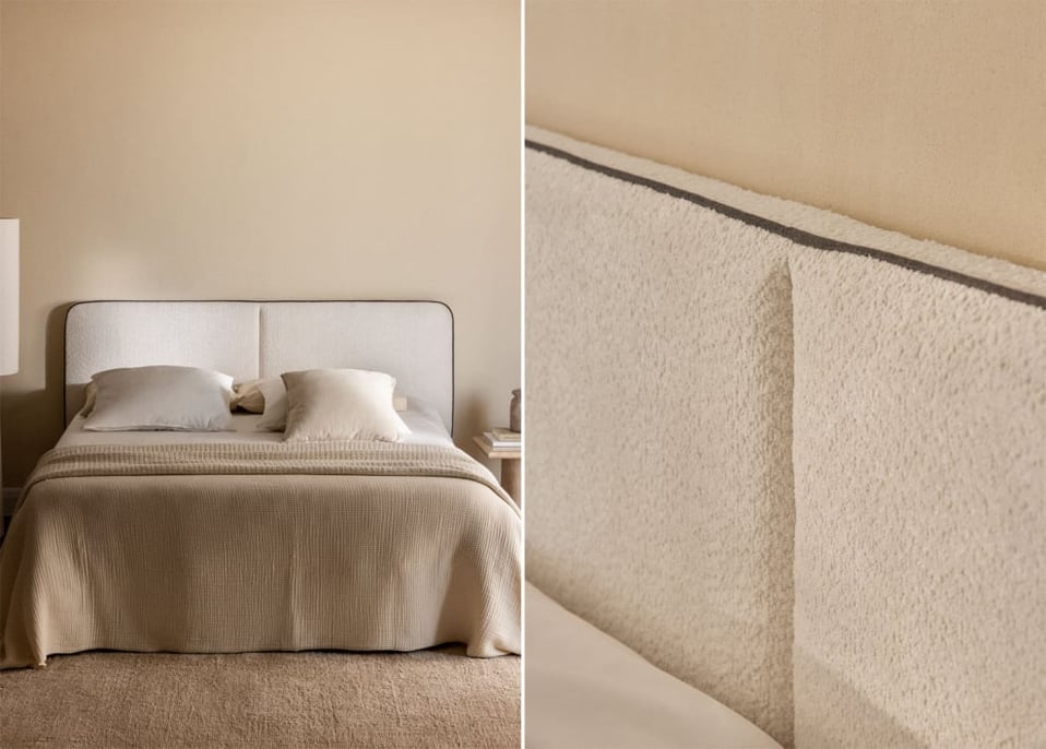 Cabecero para cama de 160cm en bouclé blanco Romeo