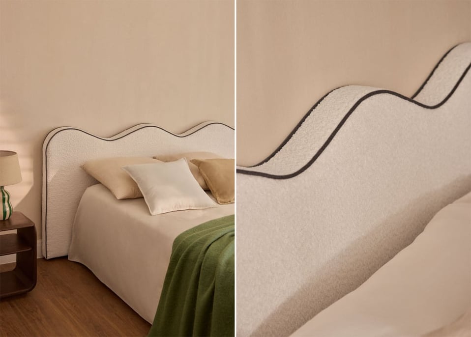 Cabecero para cama de 180cm en chenilla blanco roto Elenor - Tela Chenilla Blanco Roto