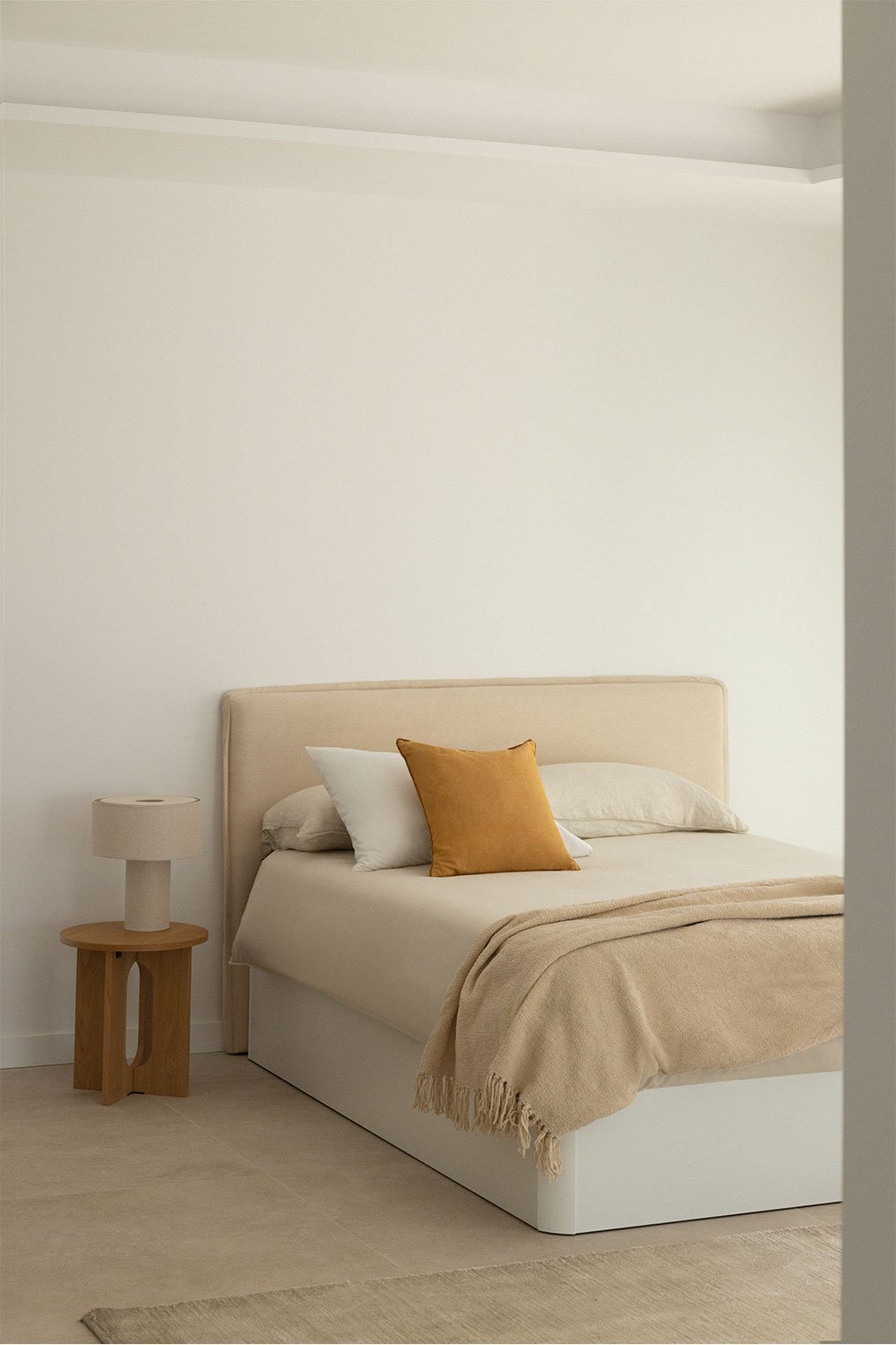 Canapé abatible para colchón 150x190cm en madera blanca Uferyn, imagen de galería 1