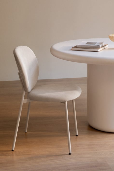 Silla de comedor apilable tapizada Gloriel - Pana Blanco Roto