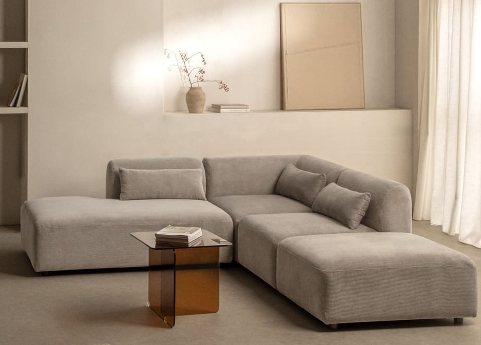 Sofá modular esquinero de 3 piezas con diván izquierdo y puff Fogler