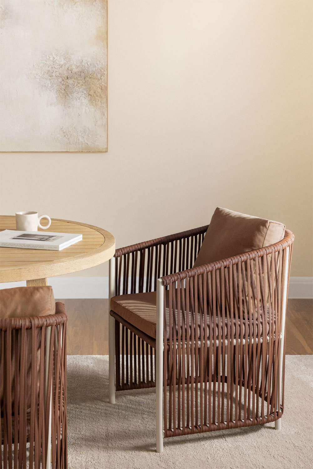 Silla de comedor con reposabrazos en aluminio y cuerda trenzada Sophie, imagen de galería 1
