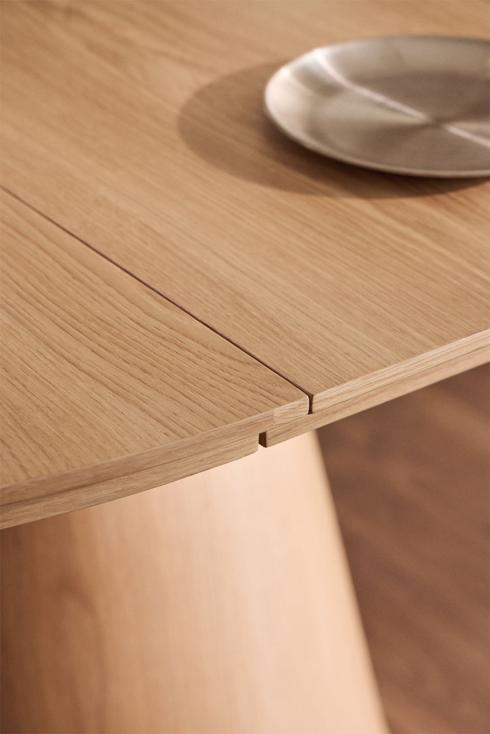 Mesa de comedor redonda 120-160x120 cm extensible en MDF y chapa de roble Montana, imagen de galería 3