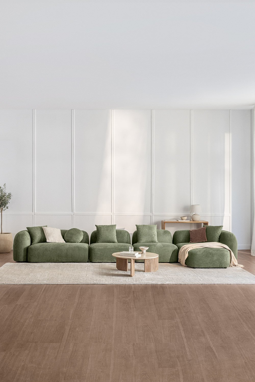 Sofá modular chaise longue derecho de 4 piezas en chenilla Coco, imagen de galería 1