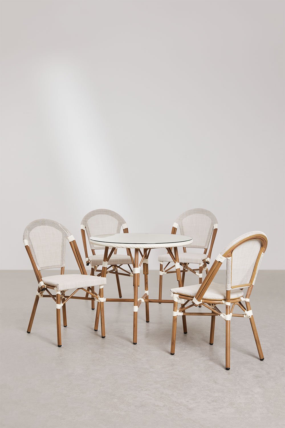 Set de mesa redonda Ø80 cm y 4 sillas de jardín apilables en aluminio Brielle Bistro   , imagen de galería 2