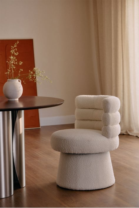 Silla de comedor giratoria tapizada Protea - Bouclé Blanco