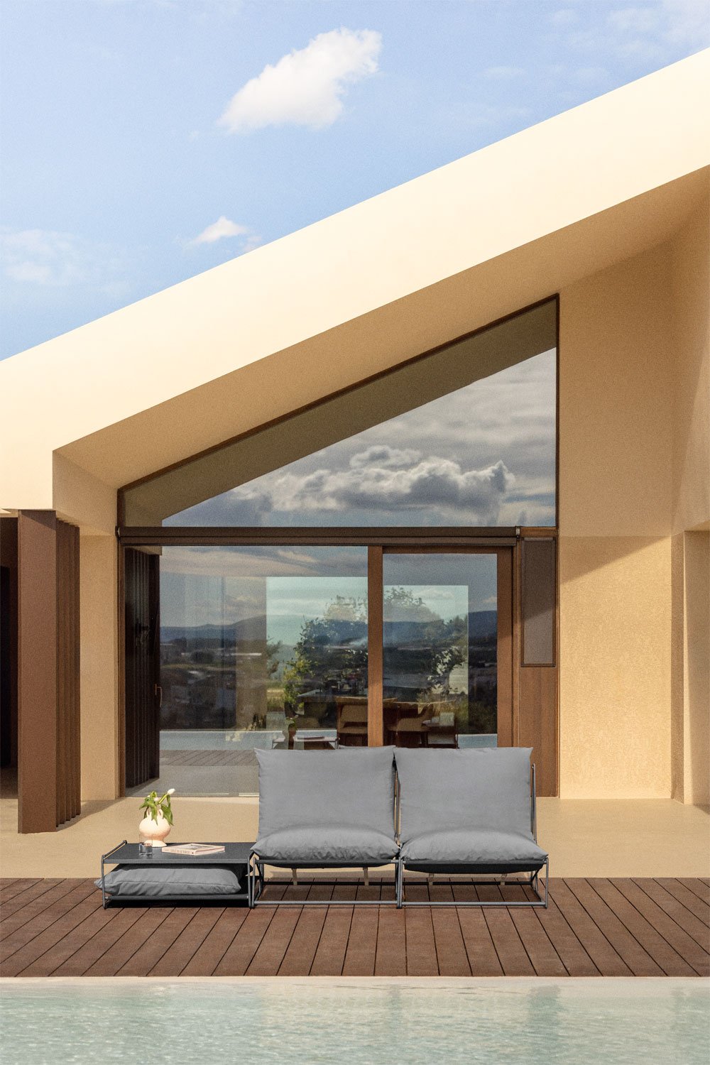 Conjunto de jardín con sofá modular de 2 piezas y mesa auxiliar convertible Amaro, imagen de galería 1