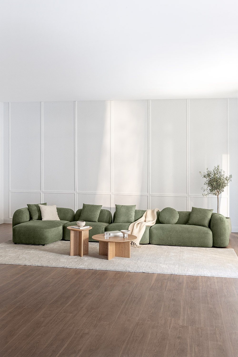 Sofá modular chaise longue izquierdo de 4 piezas en chenilla Coco, imagen de galería 1