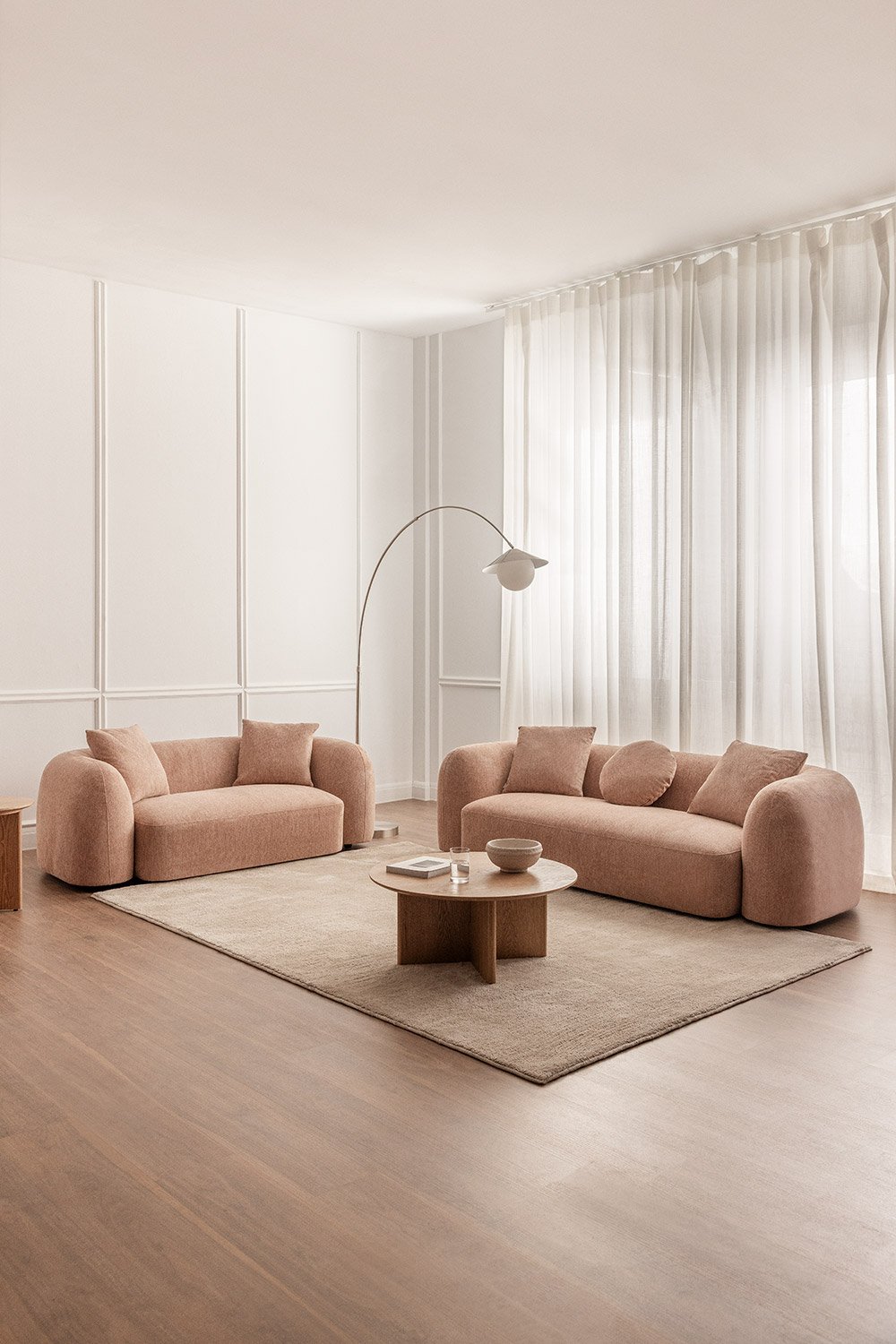 Conjunto de salón con sofá modular de 3 plazas y sofá de 2 plazas en chenilla Coco, imagen de galería 1