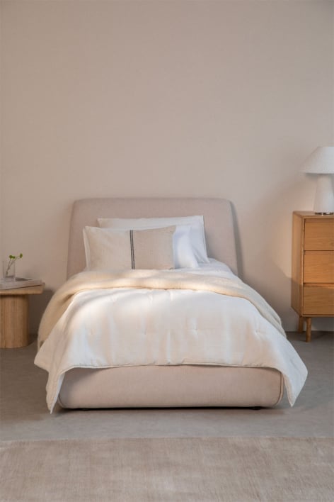 Cama para colchón 160x200cm con canapé abatible en tela marrón arena Norena