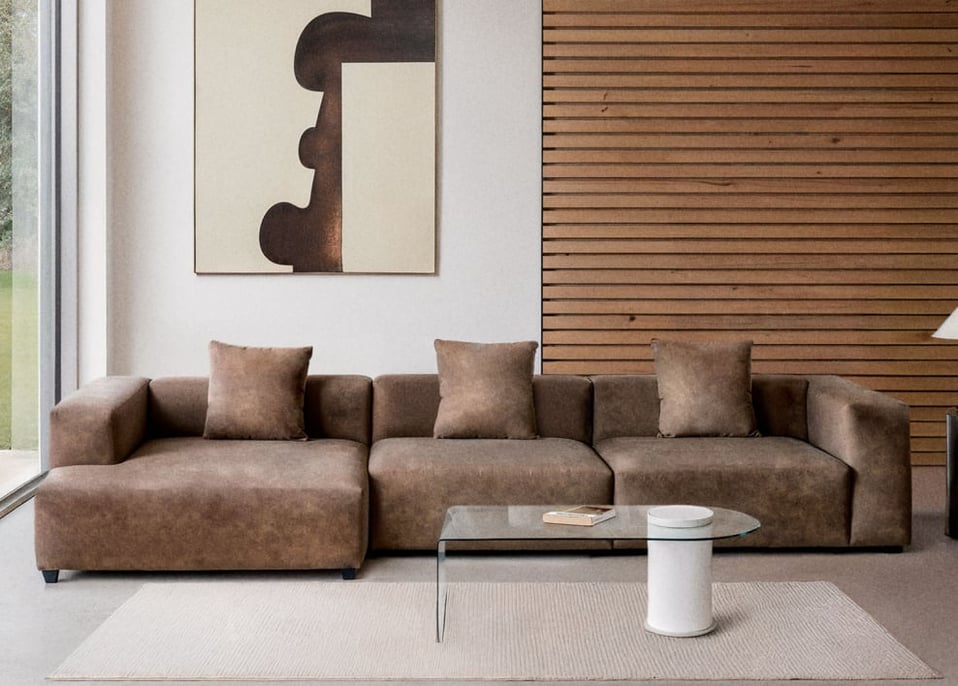 Sofá modular chaise longue izquierdo de 3 piezas ↔︎375 cm con reposabrazos alto Bruna