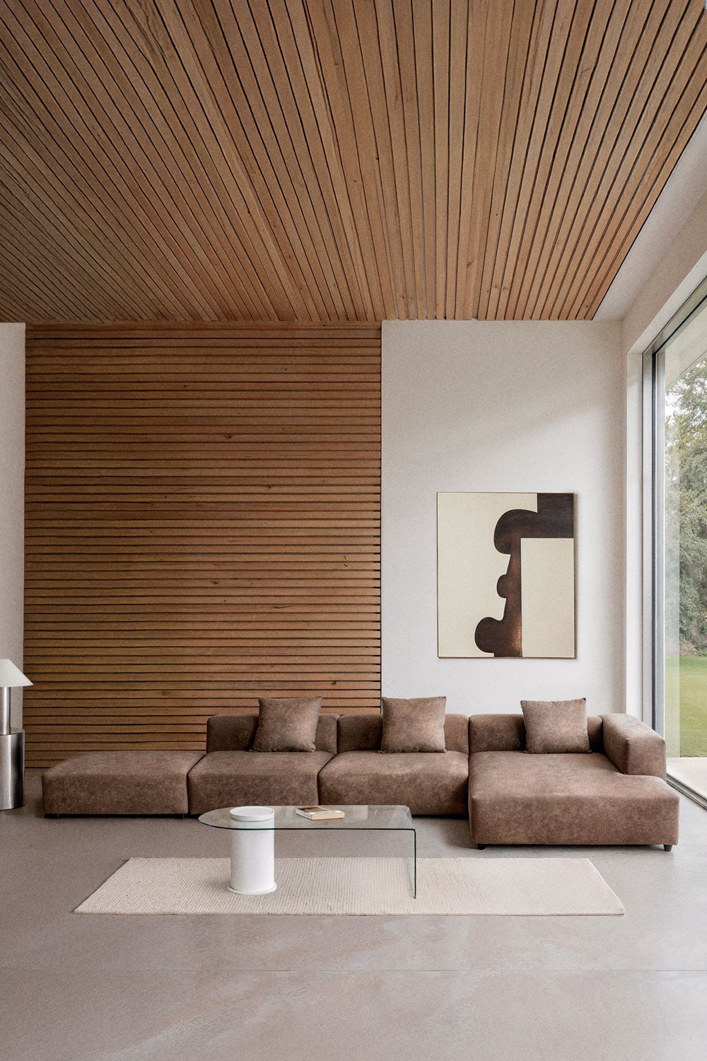 Sofá modular chaise longue esquinero derecho de 3 piezas con puff (↔︎450 cm) Bruna , imagen de galería 1