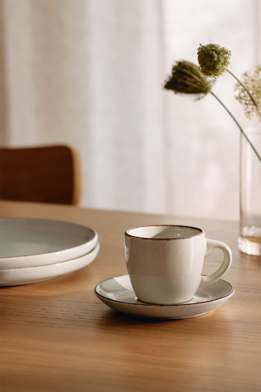Pack de 2 tazas de café 9 cl con plato en gres Ronilena, imagen de galería 1