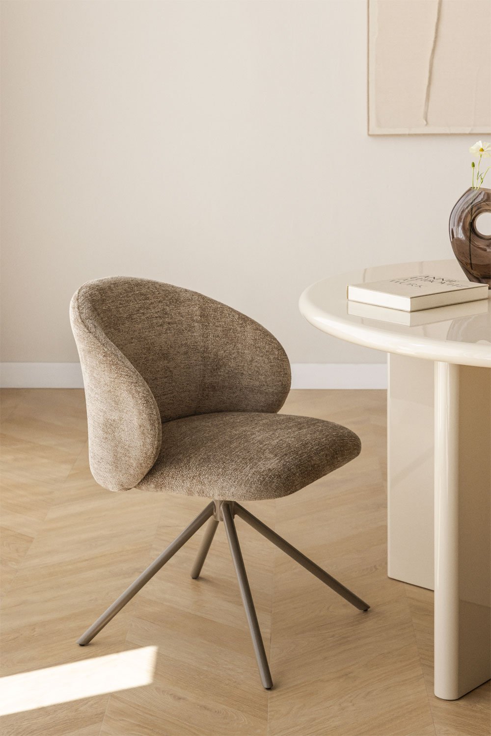 Silla de comedor giratoria en chenilla Gryon, imagen de galería 1