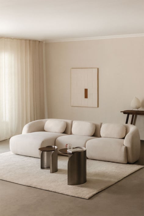Sofá modular chaise longue izquierdo de 3 piezas en chenilla Coquette - Tela Chenilla Beige Crema