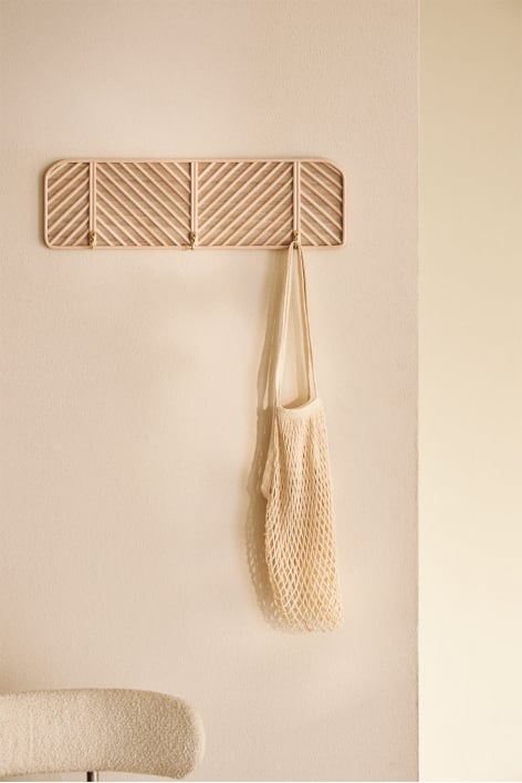 Perchero de pared en ratán y madera Merki