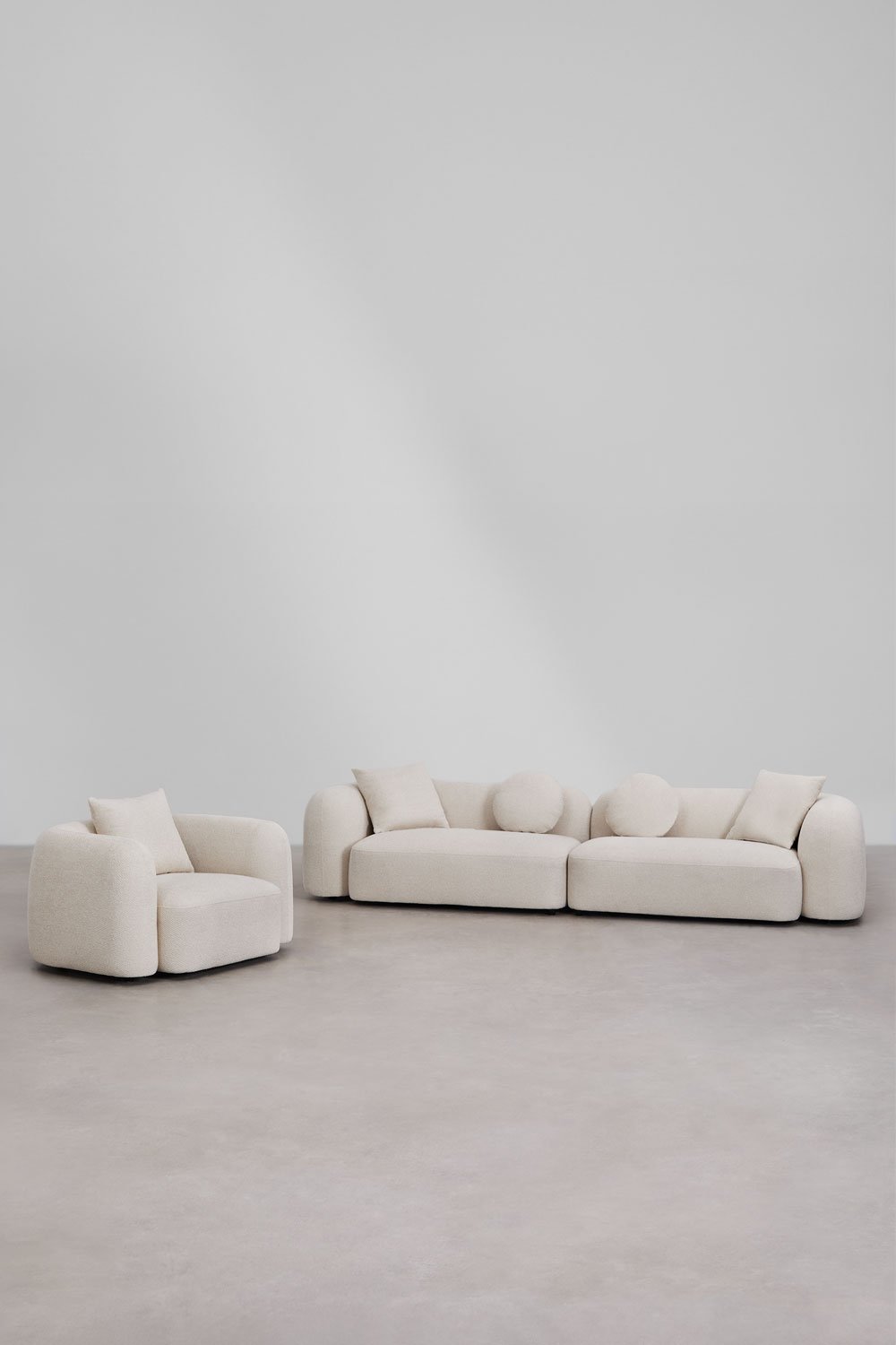 Conjunto de salón con sofá modular de 2 piezas y sillón en chenilla Coco, imagen de galería 1