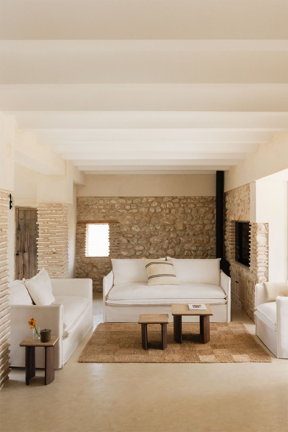 Conjunto de salón con sofá de 2 plazas, sofá de 3 plazas y sillón en lino y algodón Grace, imagen de galería 1