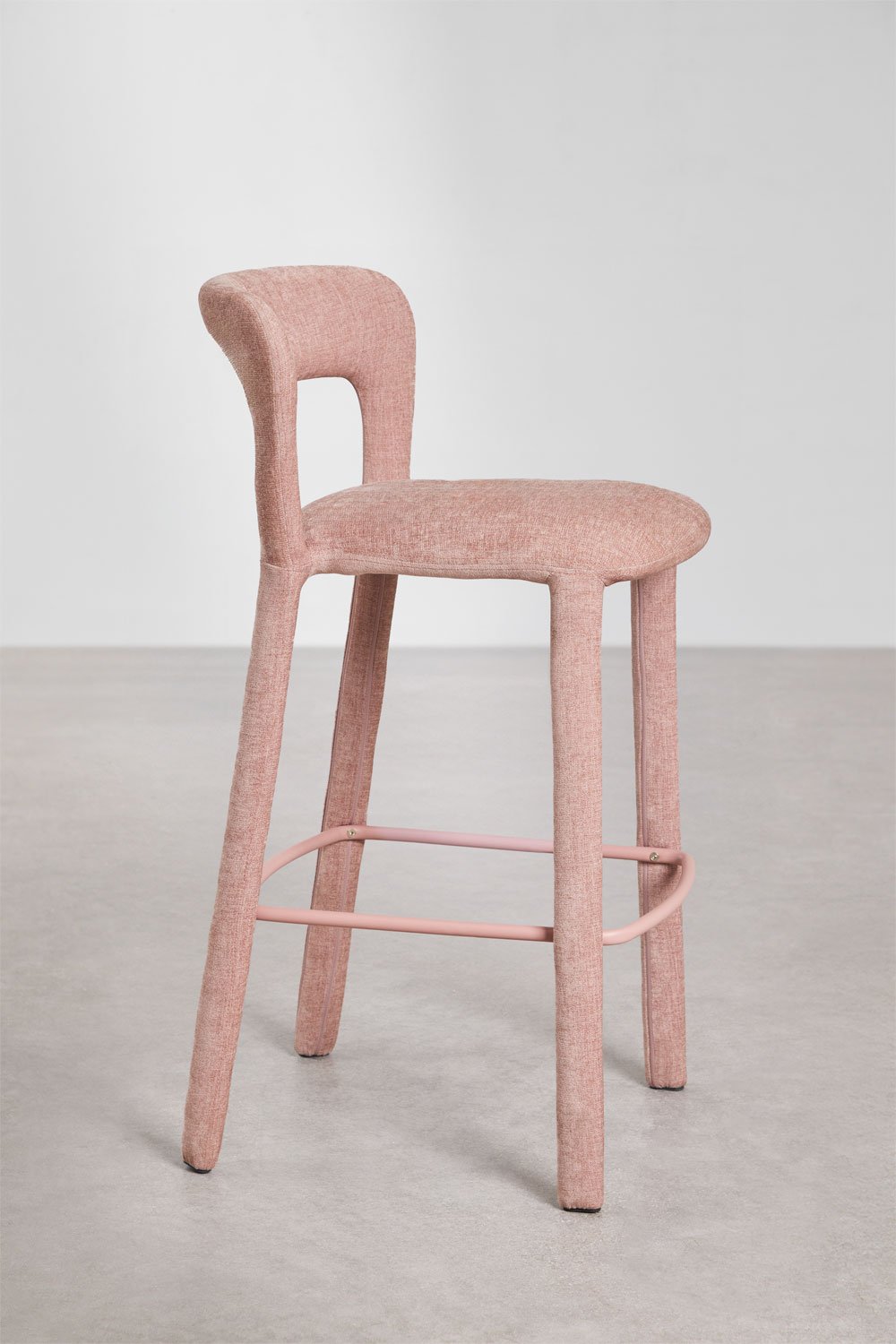 Pack de 4 taburetes altos 75 cm con respaldo en tela chenilla rosa cuarzo Brusel, imagen de galer&iacute;a 4