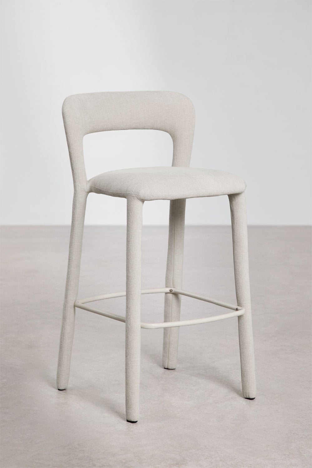 Pack de 2 taburetes altos 75 cm con respaldo en tela blanco roto Brusel, imagen de galer&iacute;a 3