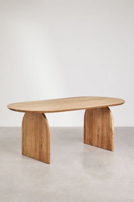 Mesa de comedor ovalada en madera de acacia (200x100 cm) Bedum - Madera Natural
