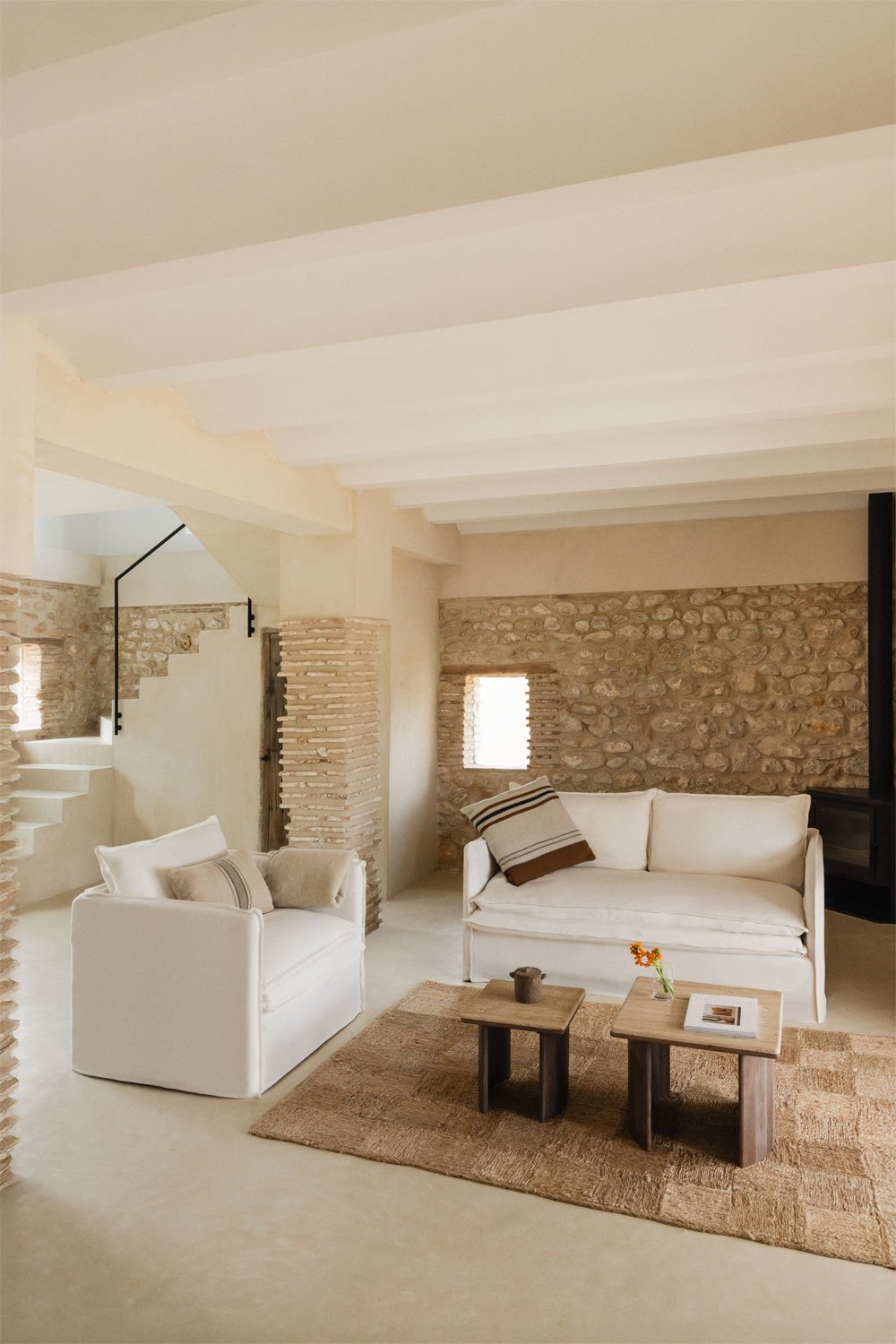 Conjunto de salón con sofá de 2 plazas y sillón en lino y algodón Grace, imagen de galería 1